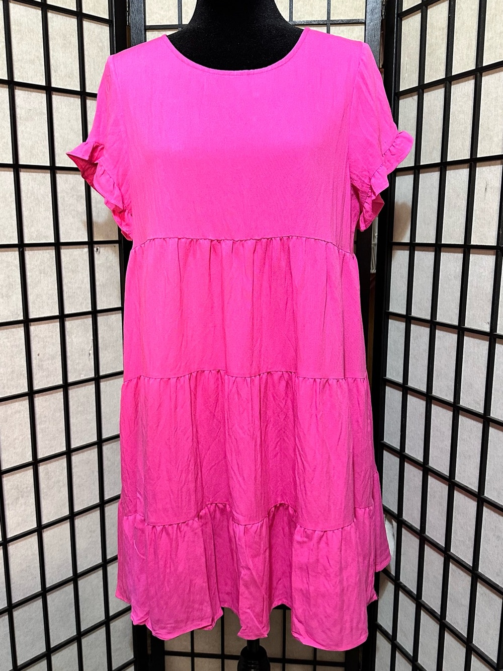 Short Sleeve Tiered Ruffle Flowy Tunic Dress - Picture 4 of 8